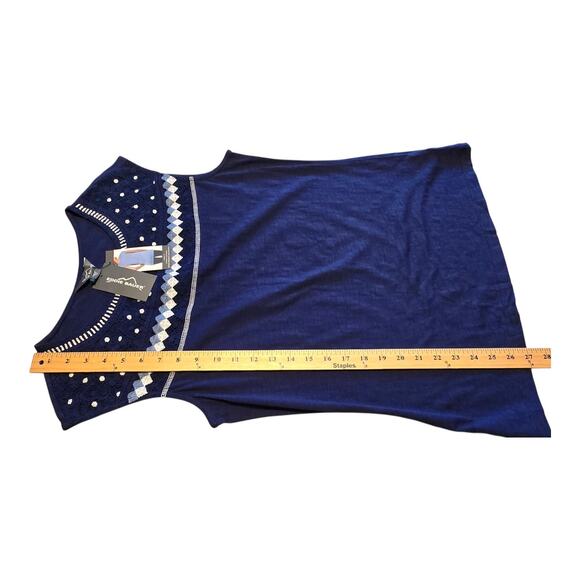 Eddie Bauer Lace Embroidered Top Womens Size Large Navy Blue Sleeveless Boho NWT - Picture 9 of 9